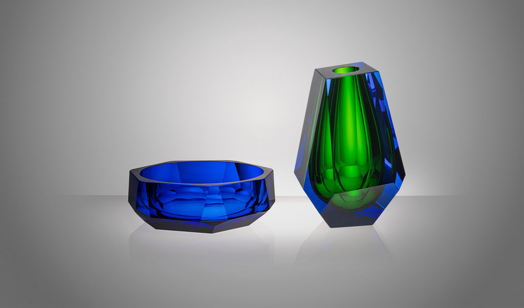 Vases, bowls, candleholders, and other decorations of cut