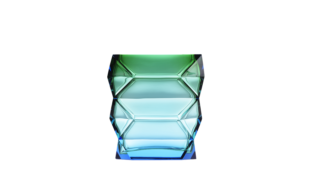 Blue green Polygon modern vase from cut Czech crystal by Moser