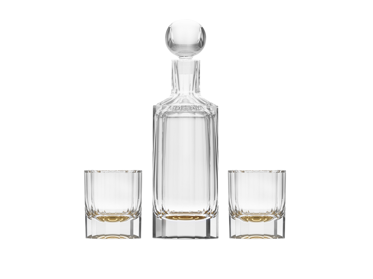 Bohemian crystal glass set of a hand-cut carafe (750 ml) and two glasses  (310 ml) by Moser