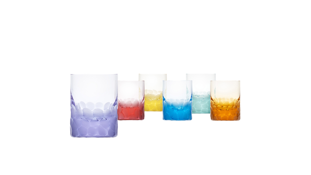 Set of coloured Bohemian crystal shot glasses 60 ml for spirit by