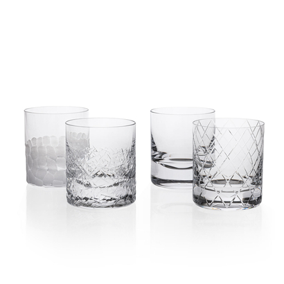 Whisky set tumblers, 370 ml, varied cuts – set of 4 pieces