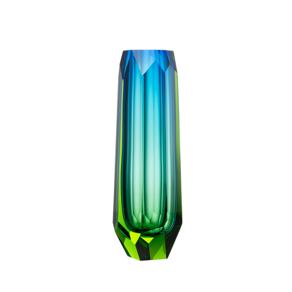 Hand-blown and cut vases of crystal Moser glass.
