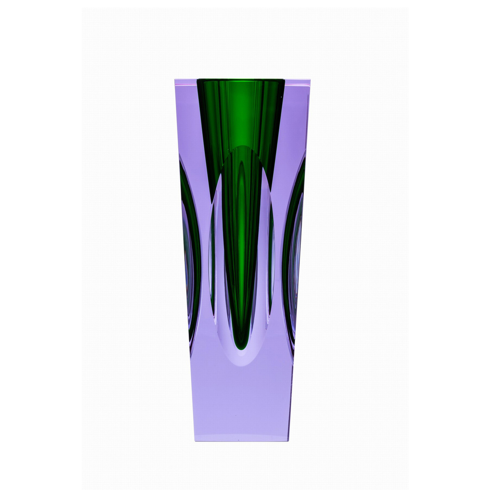 Purple green Ellipse, luxurious vase of hand cut Moser crystal