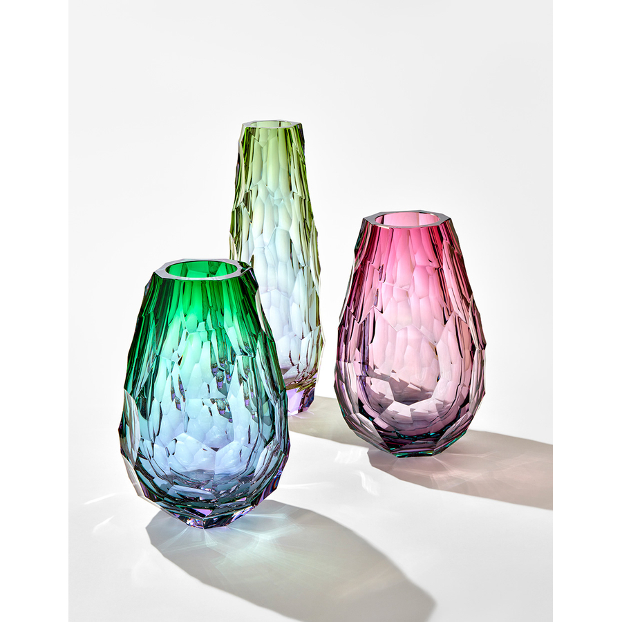 Vase (31 cm) of hand cut crystal Stones collection Moser