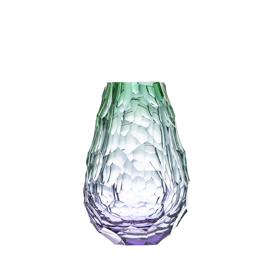 Green vase (31 cm) of hand cut crystal Stones collection Moser