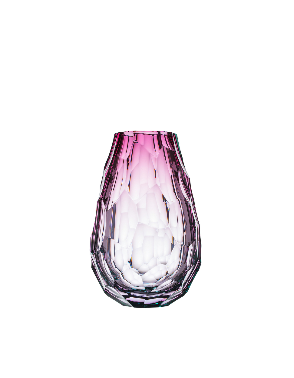 Pink vase (31 cm) of hand cut crystal Stones collection Moser