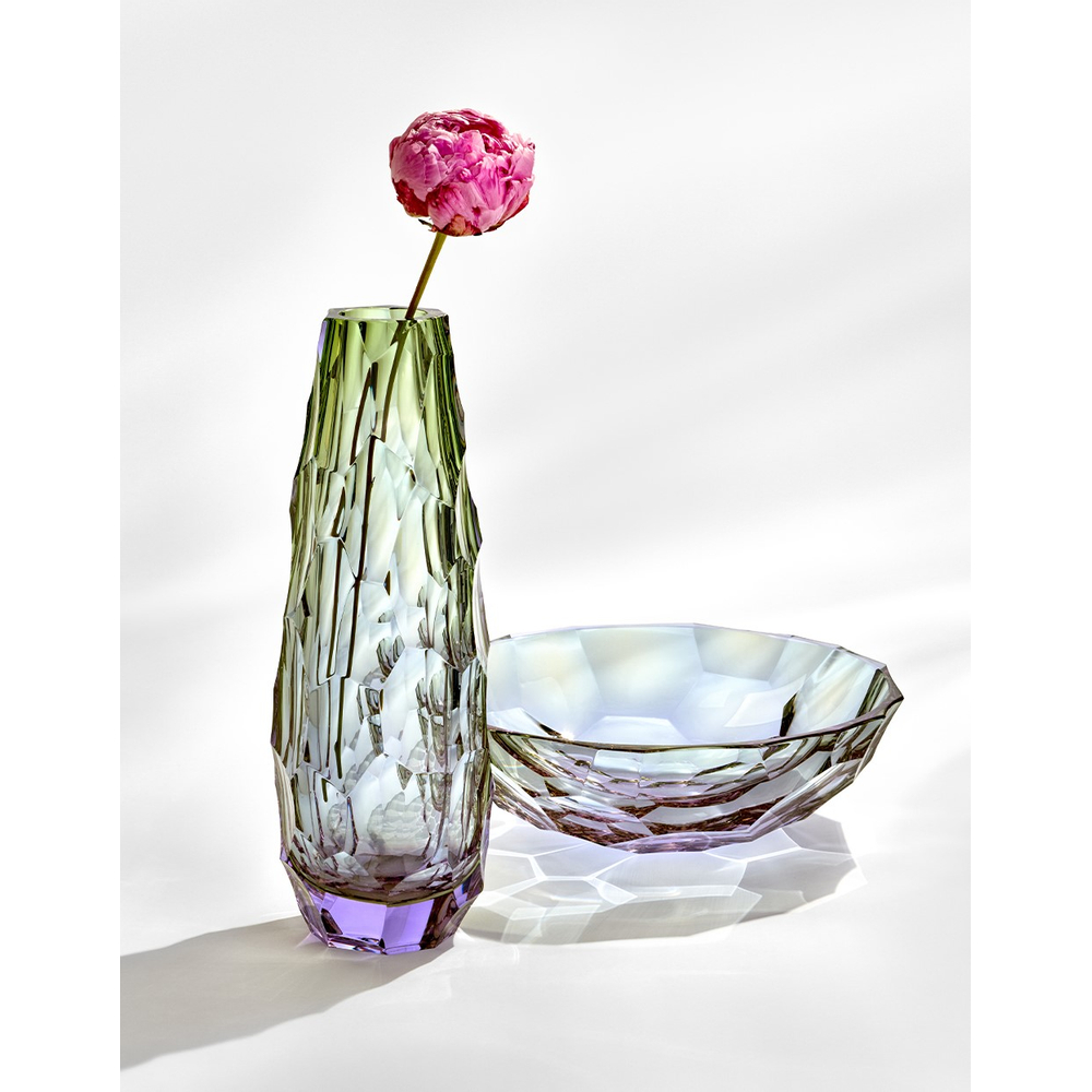 Vase (40.5 cm) of hand cut crystal Stones collection Moser