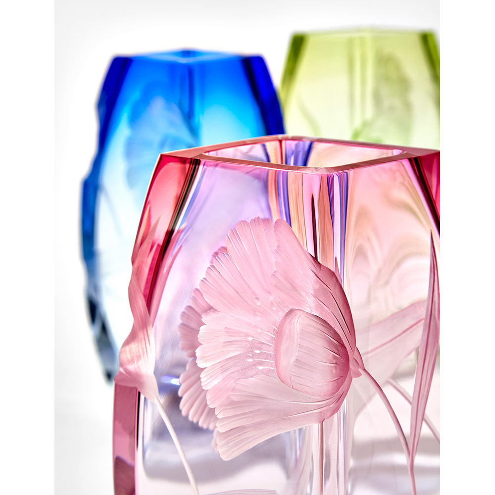 Hand-cut Bohemian crystal, engraved vase Blossom by Moser