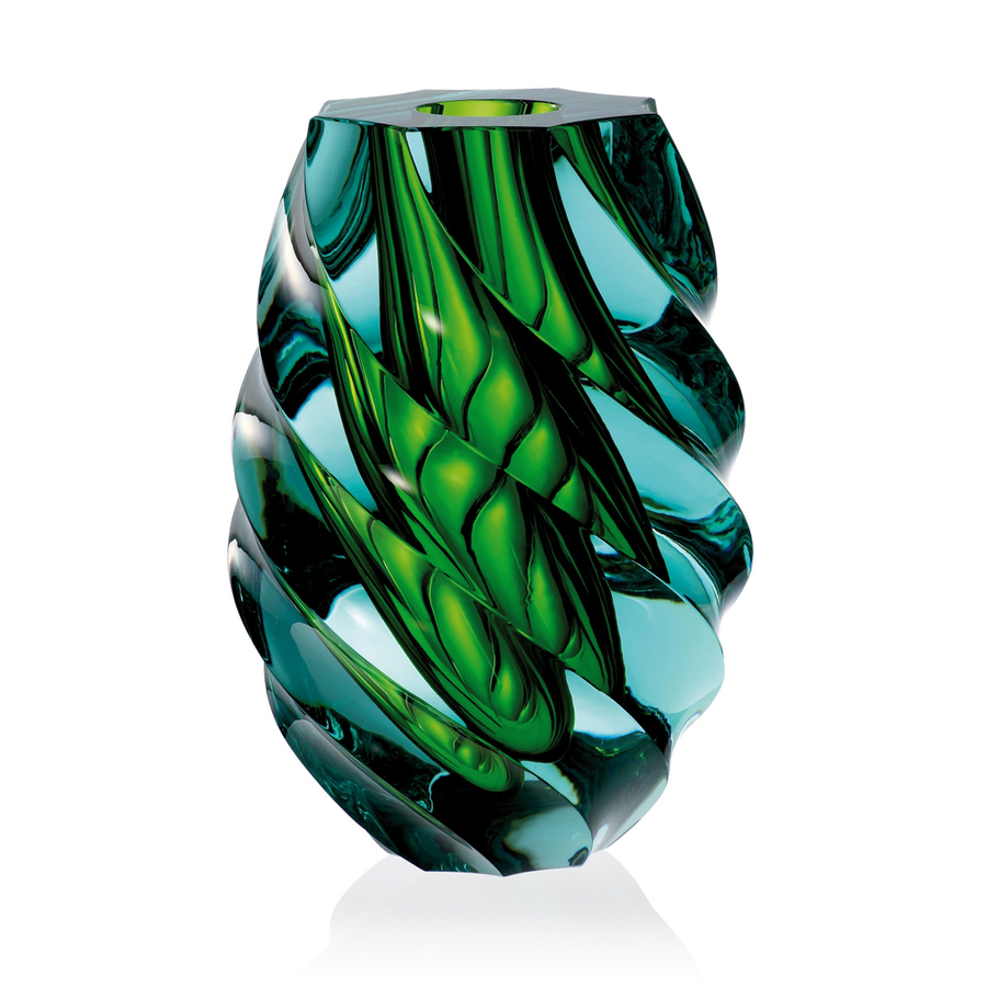 Green Bohemian crystal limited series cut vase Twist by Moser