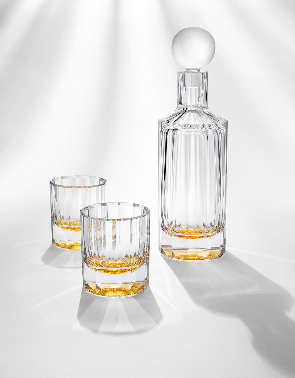 Bohemian crystal glass set of a hand-cut carafe (750 ml) and two glasses  (310 ml) by Moser