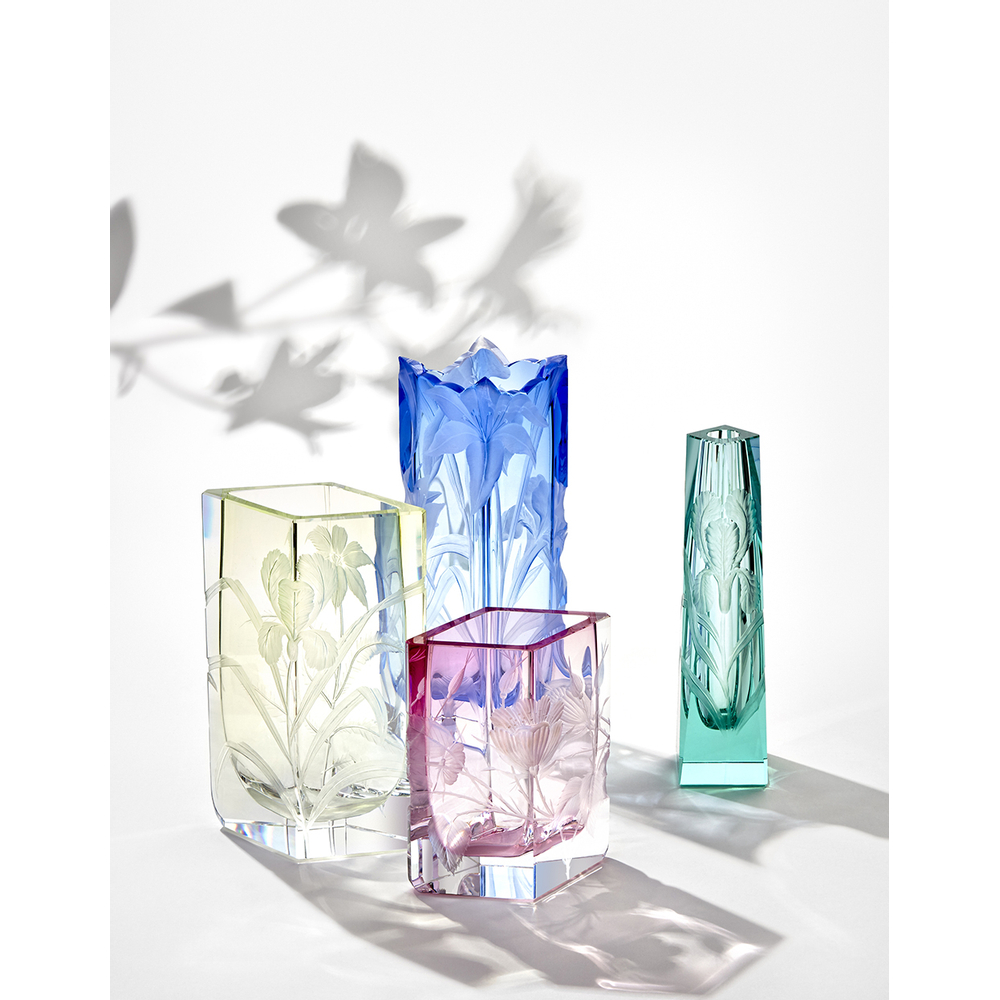 Irises vase from handcut, engraved Czech crystal by Moser