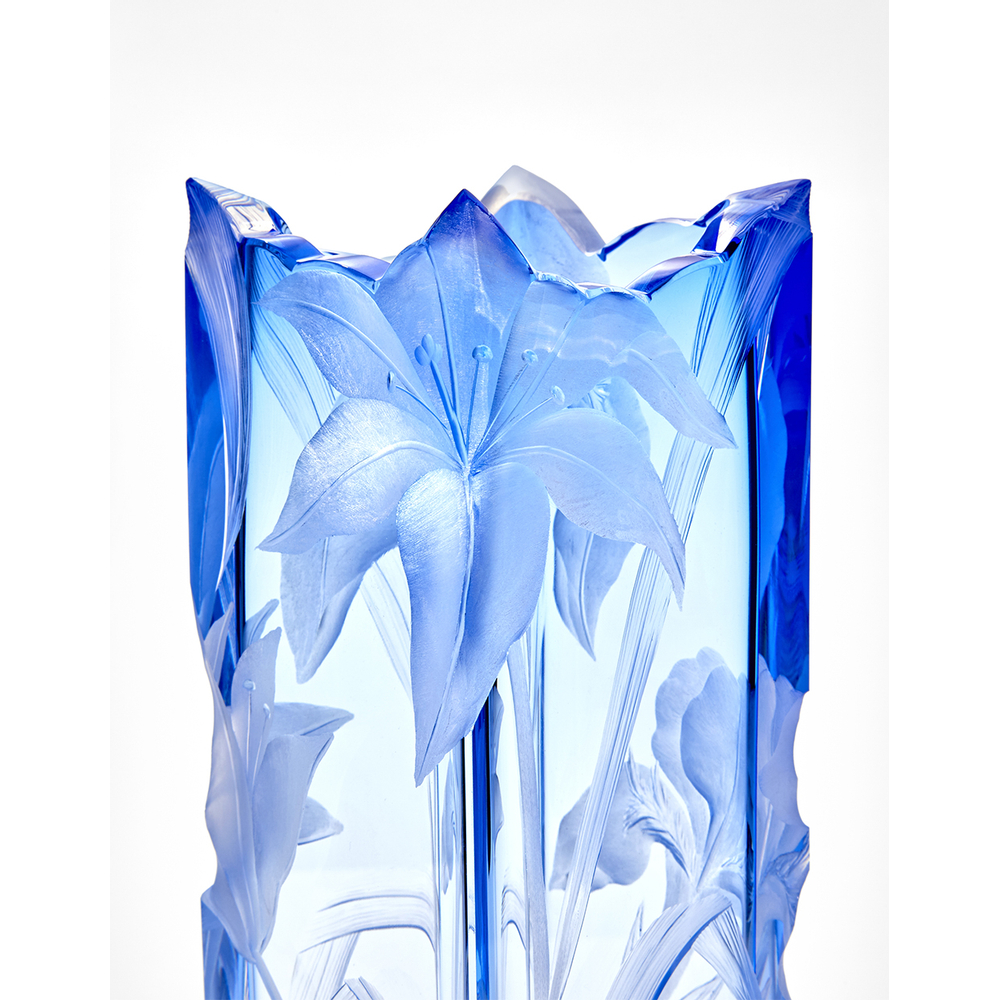 Irises vase from handcut, engraved Czech crystal by Moser