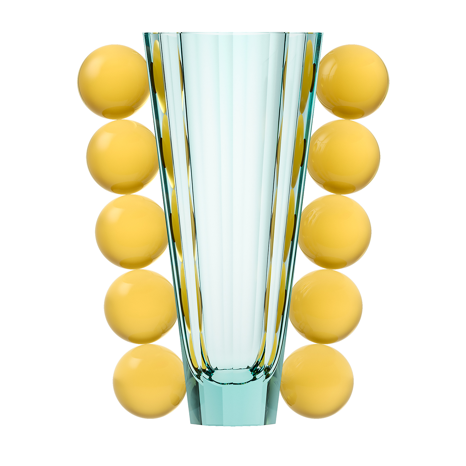 Turquoise large Spheres vase with large yellow spheres. Leadfree