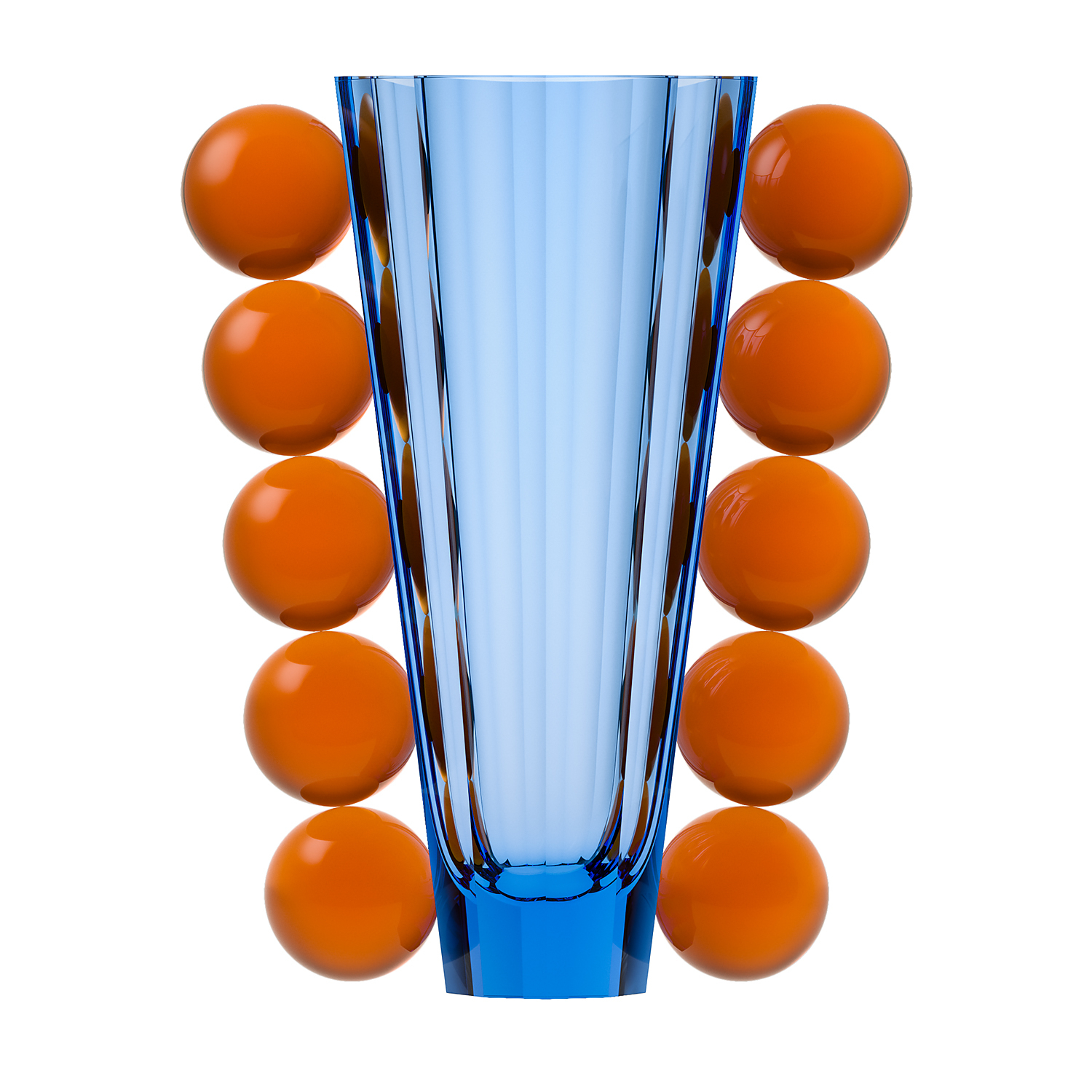 Blue large Spheres vase with large orange spheres. Leadfree crystal