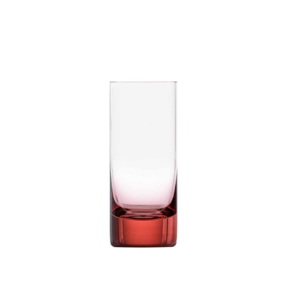 A red vodka glass made of Bohemian crystal by Moser