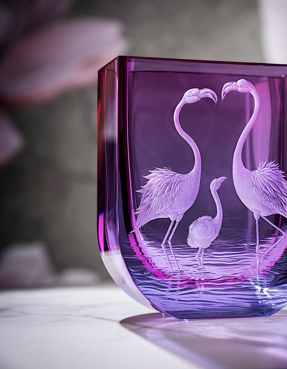 Four Seasons vase with Flamingos engraving, 24 cm - gallery #2