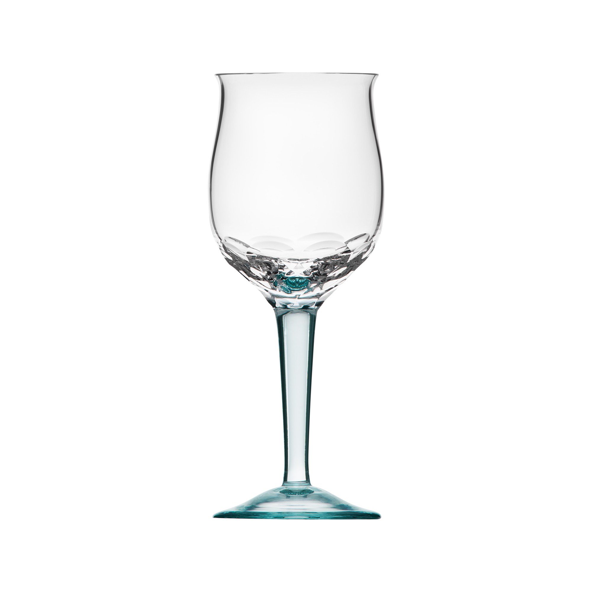 Bohemian crystal shot glass for liqueur with clear bowl and turquoise