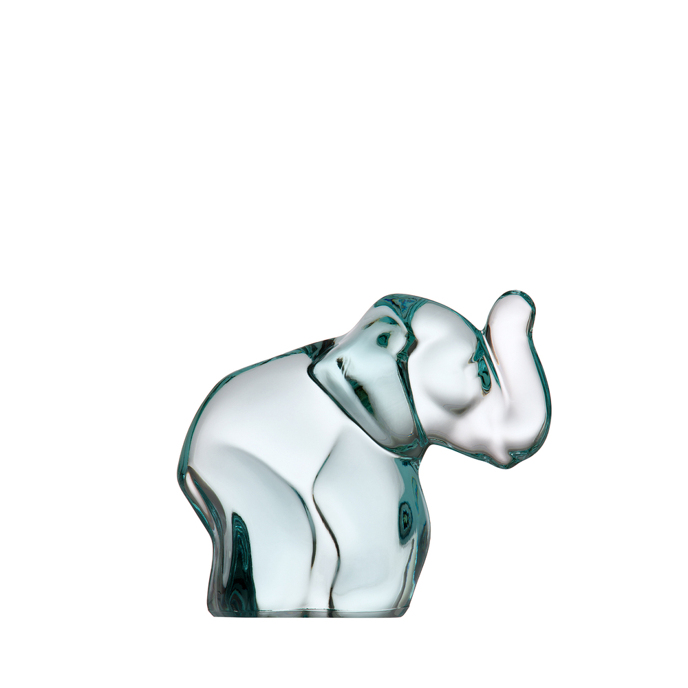 Turquoise hand made crystal elephant figurine. By Moser Glassworks