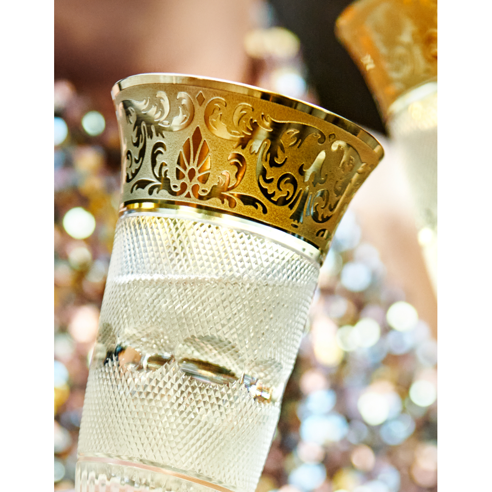 es De Champagne 　サックス　クリスタルガラス Amazon.com | Colored Coupe Art Deco Glasses Gold | Set of 2