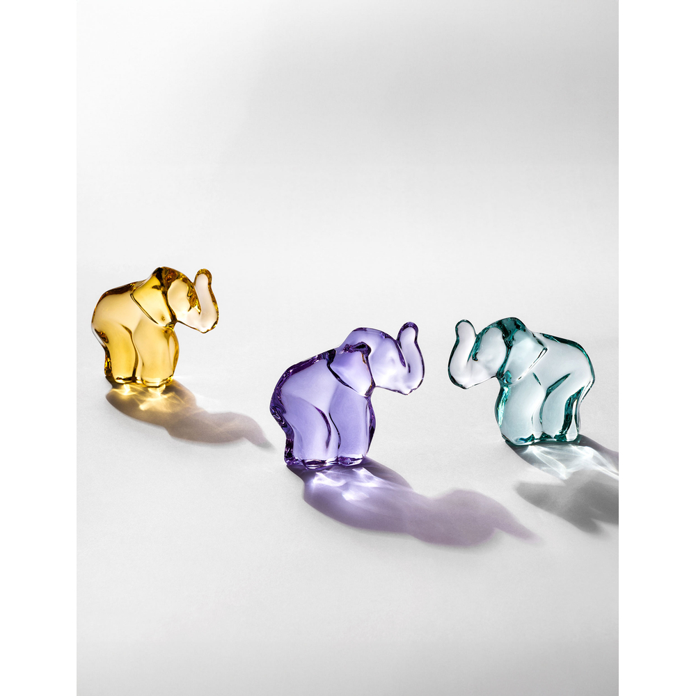 Blue hand made crystal elephant figurine. By Moser Glassworks