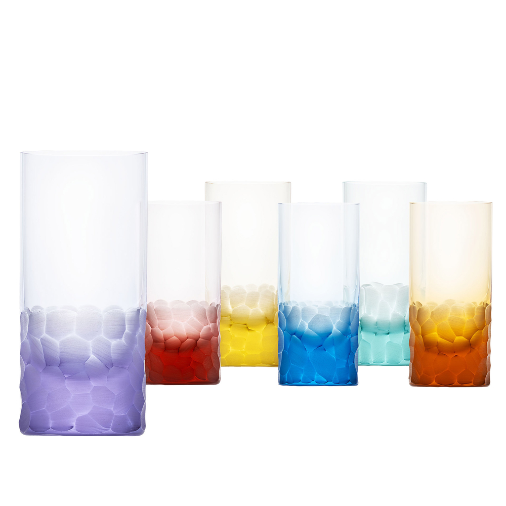 6-colour Set of Bohemian crystal water glasses (400 ml) by Moser