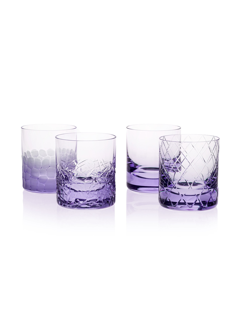 Whisky Set tumblers, 370 ml, varied cuts – set of 4 pieces